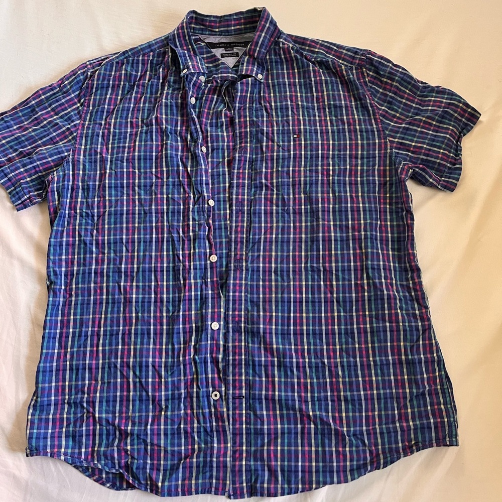 Tommy Hilfiger Men's Blue Plaid button up Shirt